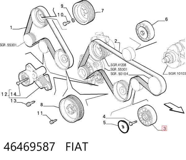 Rolo de reguladora de tensão da correia de transmissão 46469587 Fiat/Alfa/Lancia