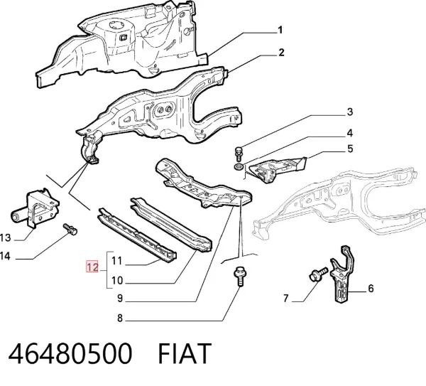 Suporte do radiador montado (painel de montagem de fixação das luzes) Fiat Brava 182