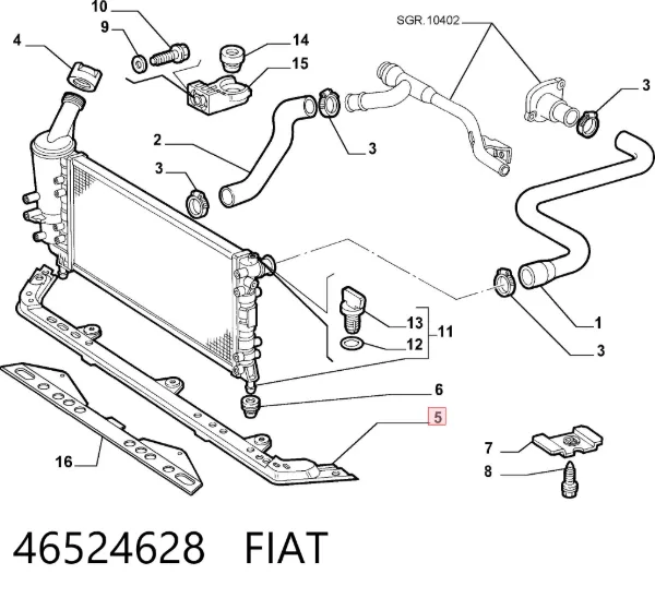 Suporte inferior do radiador (painel de montagem de fixação das luzes) 46524628 Fiat/Alfa/Lancia