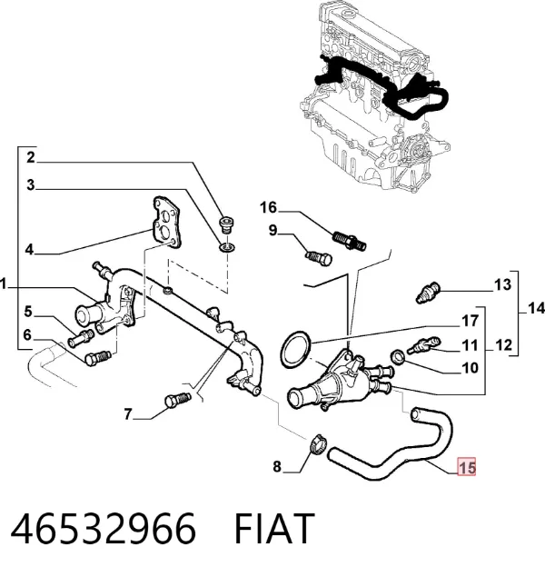 Mangueira (cano derivado) do sistema de esfriamento 46532966 Fiat/Alfa/Lancia