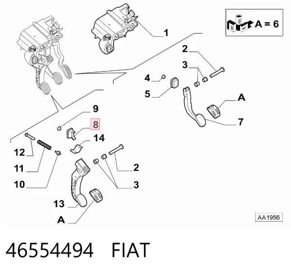 Braçadeira de pedal de cabos de embraiagem 46554494 Fiat/Alfa/Lancia