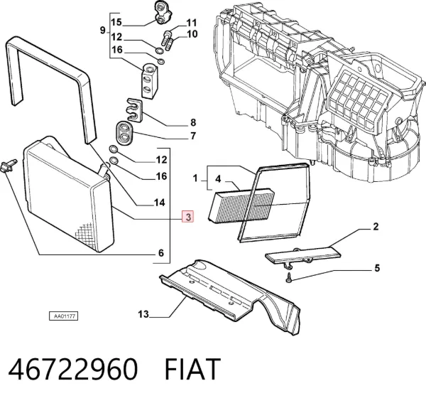 Vaporizador de aparelho de ar condicionado 46722960 Fiat/Alfa/Lancia