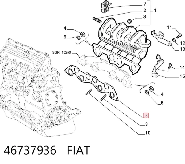Vedante combinado de tubo coletor de admissão/de escape 46737936 Fiat/Alfa/Lancia