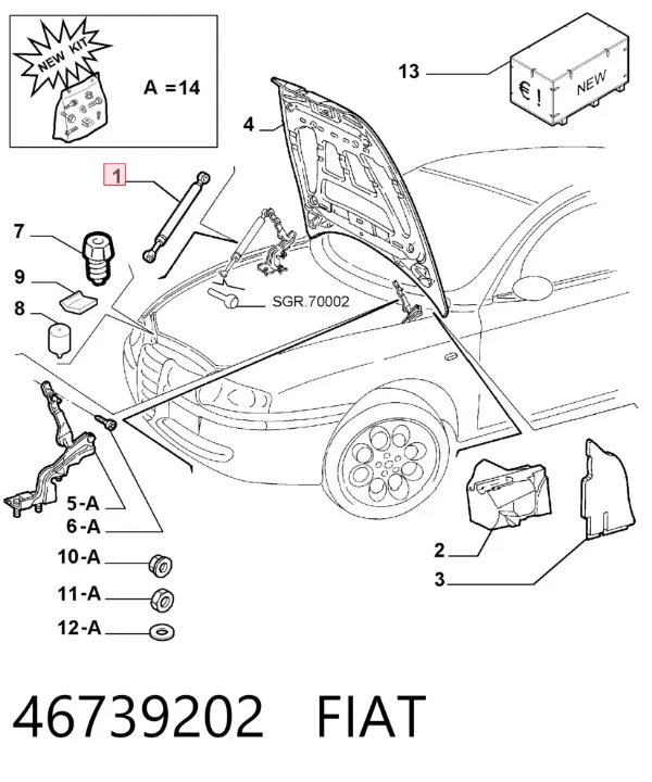 Amortecedor da capota 46739202 Fiat/Alfa/Lancia