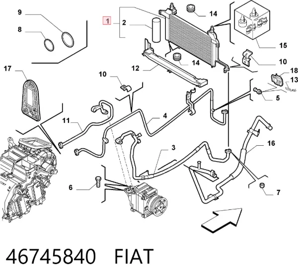 Radiador de aparelho de ar condicionado 46745840 Fiat/Alfa/Lancia