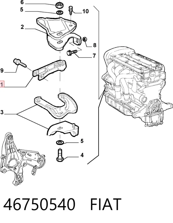 Coxim (suporte) traseiro de motor 46750540 Fiat/Alfa/Lancia