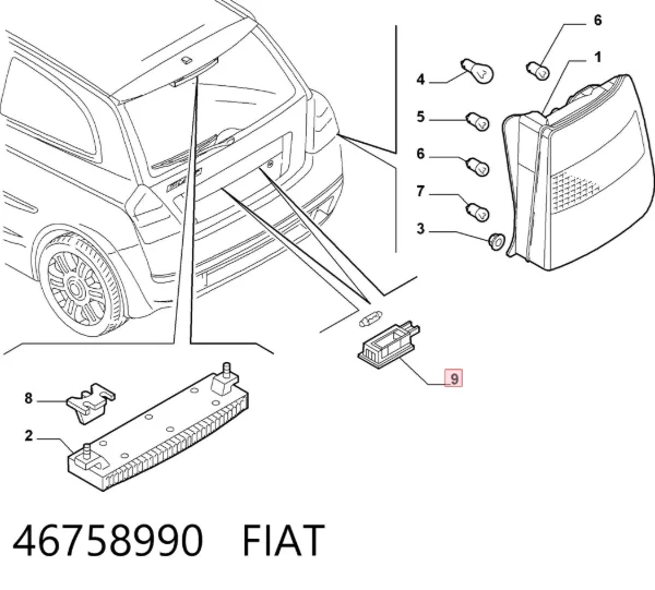 Lanterna da luz de fundo de matrícula traseira 46758990 Fiat/Alfa/Lancia