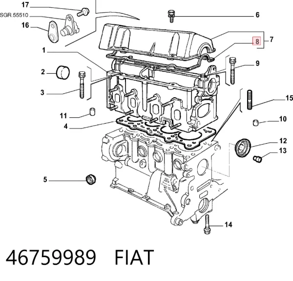 Vedante de tampa de válvulas de motor 46759989 Fiat/Alfa/Lancia