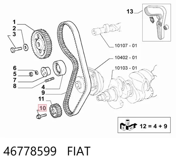 Parafuso da polia de cambota 46778599 Fiat/Alfa/Lancia
