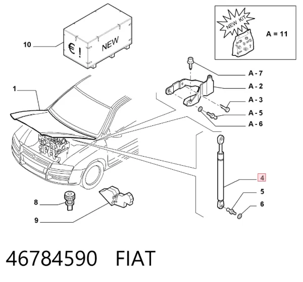 Amortecedor da capota 46784590 Fiat/Alfa/Lancia