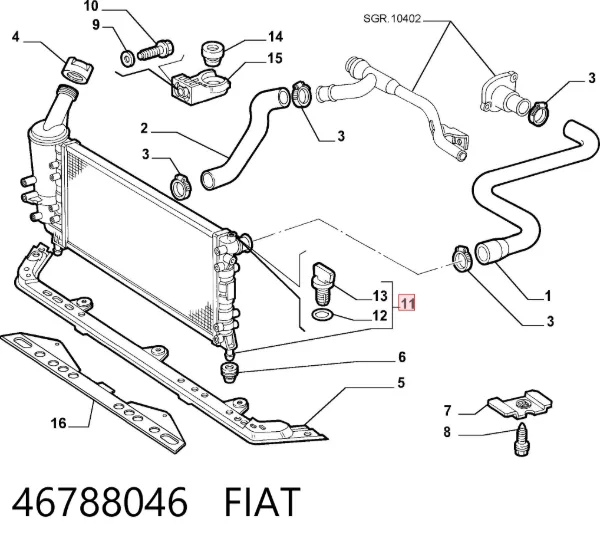 Radiador de esfriamento de motor 46788046 Fiat/Alfa/Lancia