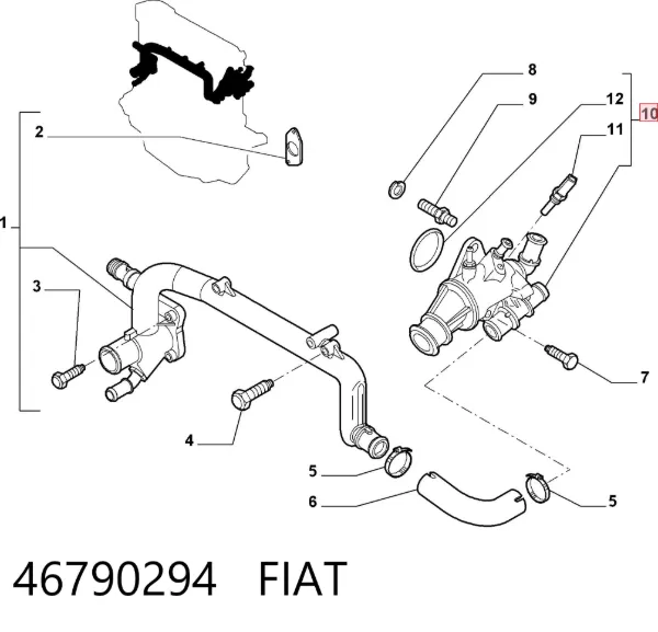 Caixa do termostato 46790294 Fiat/Alfa/Lancia