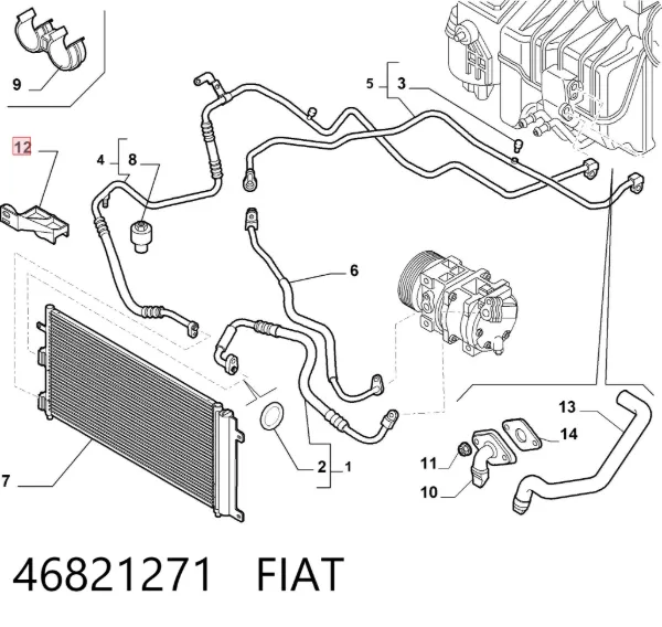 Consola de fixação do radiador de aparelho de ar condicionado 46821271 Fiat/Alfa/Lancia