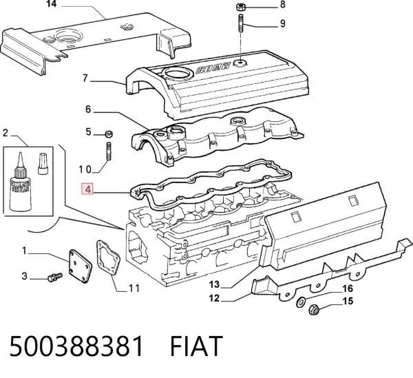 Vedante de tampa de válvulas de motor 500388381 Fiat/Alfa/Lancia