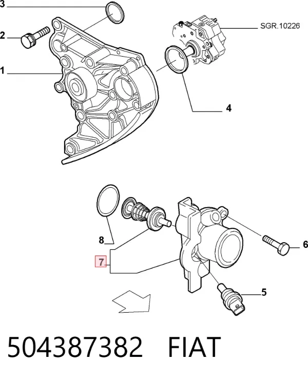 Caixa do termostato 504387382 Fiat/Alfa/Lancia
