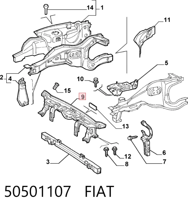 Suporte superior do radiador (painel de montagem de fixação das luzes) 50501107 Fiat/Alfa/Lancia