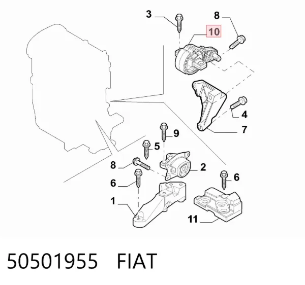 Coxim (suporte) traseiro de motor 50501955 Fiat/Alfa/Lancia