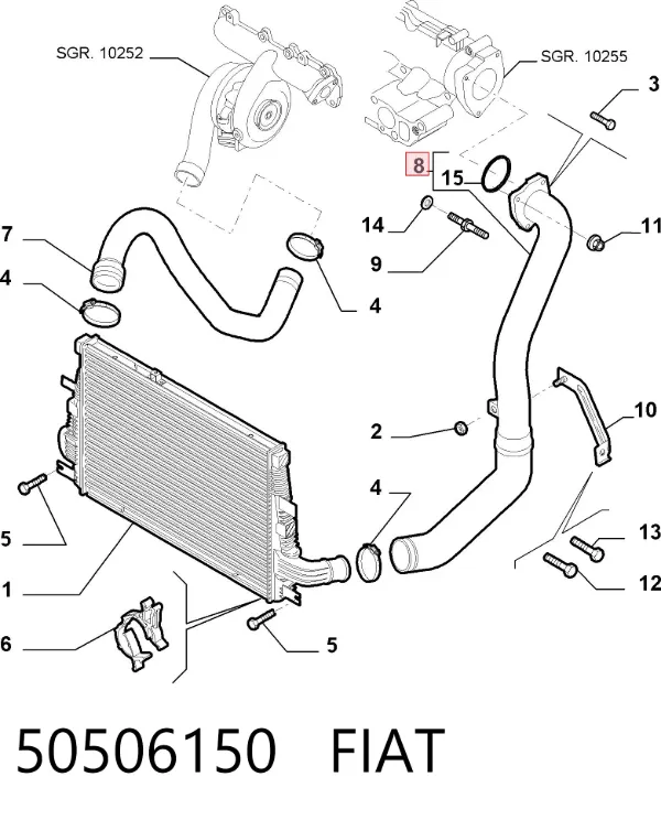 Mangueira (cano derivado) de intercooler 50506150 Fiat/Alfa/Lancia