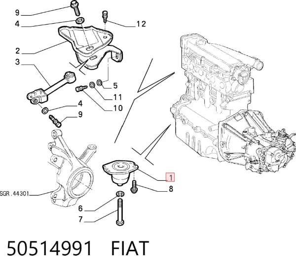 Coxim (suporte) direito de motor 50514991 Fiat/Alfa/Lancia