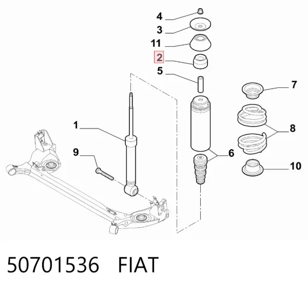 Suporte de amortecedor traseiro 50701536 Fiat/Alfa/Lancia