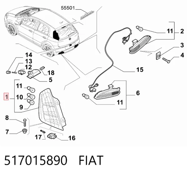 Lanterna traseira esquerda 517015890 Fiat/Alfa/Lancia