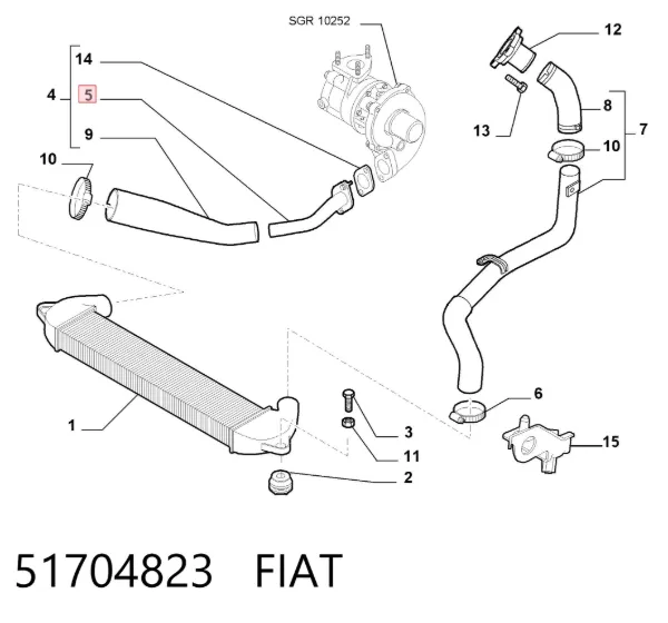Mangueira (cano derivado) de intercooler 51704823 Fiat/Alfa/Lancia