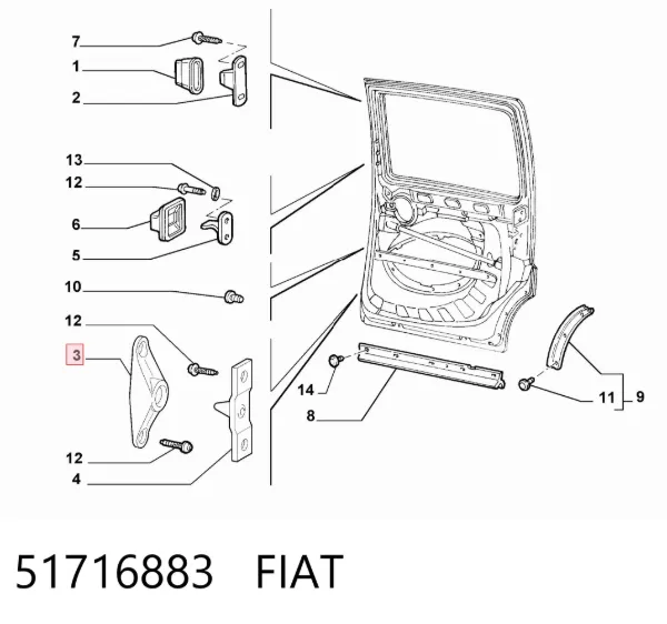 Limitador da porta deslizante, na carroçaria inferior 51716883 Fiat/Alfa/Lancia