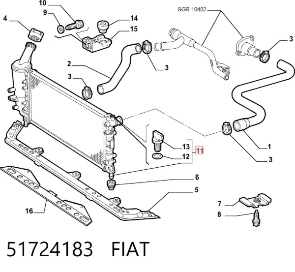 Radiador de esfriamento de motor 51724183 Fiat/Alfa/Lancia