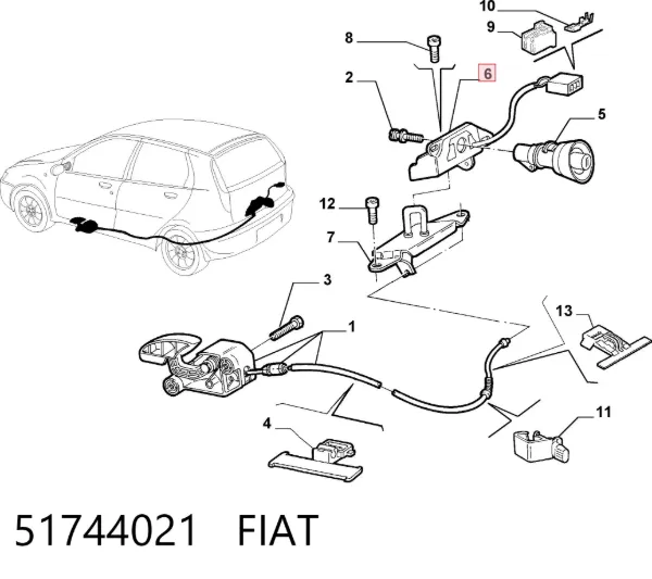 Fecho de tampa de porta-malas (de 3ª/5ª porta traseira) 51744021 Fiat/Alfa/Lancia