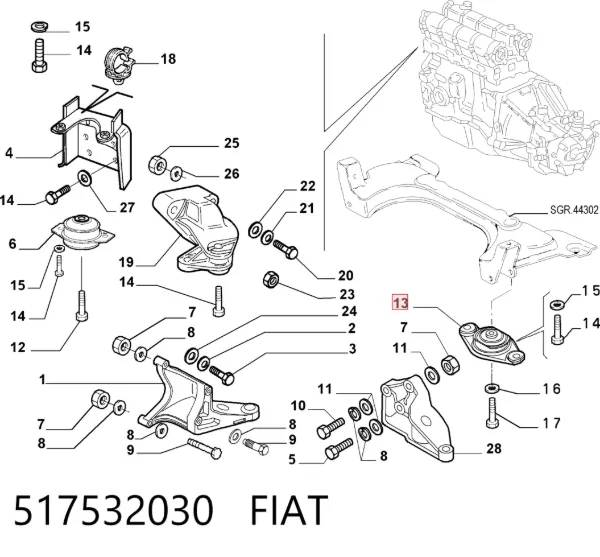 Coxim (suporte) traseiro de motor 517532030 Fiat/Alfa/Lancia