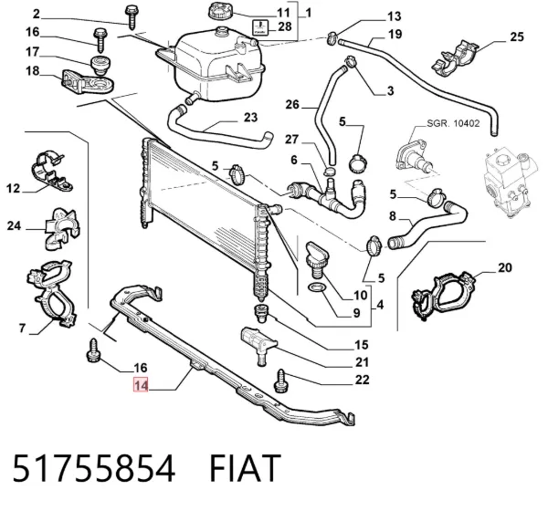 Suporte inferior do radiador (painel de montagem de fixação das luzes) 51755854 Fiat/Alfa/Lancia