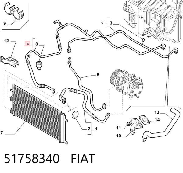 Mangueira de aparelho de ar condicionado, desde o radiador até o vaporizador 51758340 Fiat/Alfa/Lancia