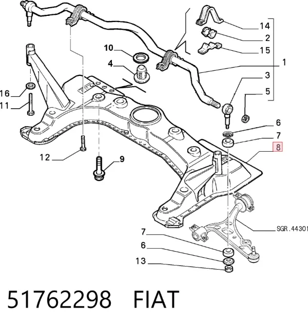 Viga de suspensão dianteira (plataforma veicular) 51762298 Fiat/Alfa/Lancia