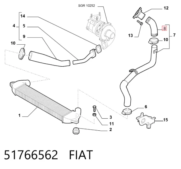Mangueira (cano derivado) de intercooler 51766562 Fiat/Alfa/Lancia