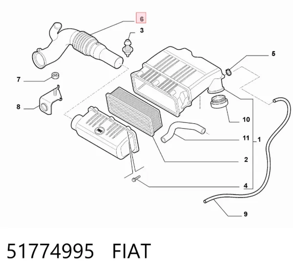 Tomada de ar de filtro de ar 51774995 Fiat/Alfa/Lancia