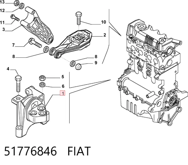 Coxim (suporte) direito dianteiro de motor 51776846 Fiat/Alfa/Lancia