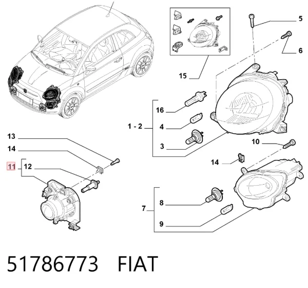 Luzes de nevoeiro direitas 51786773 Fiat/Alfa/Lancia