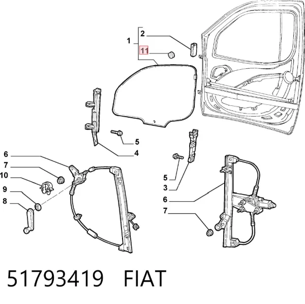Vidro da porta dianteira esquerda 51793419 Fiat/Alfa/Lancia