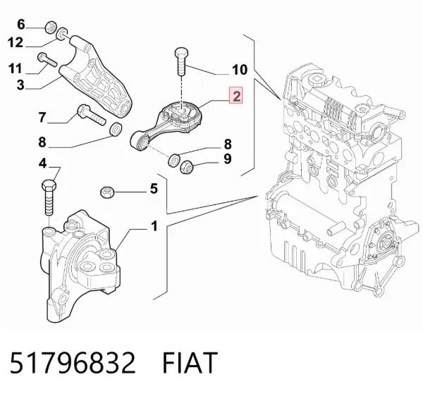 Coxim (suporte) direito de motor 51796832 Fiat/Alfa/Lancia