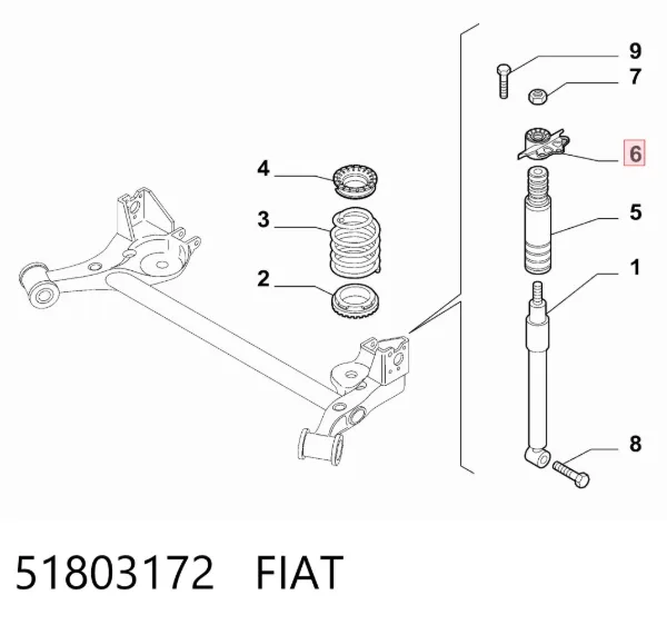 Suporte de amortecedor traseiro direito 51803172 Fiat/Alfa/Lancia