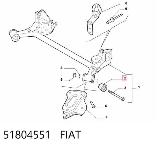 Bloco silencioso de viga traseira (de plataforma veicular) 51804551 Fiat/Alfa/Lancia