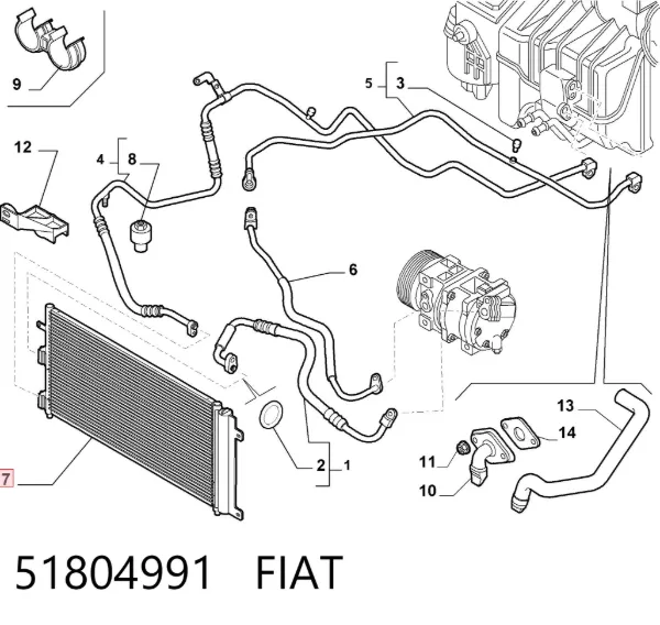 Radiador de aparelho de ar condicionado 51804991 Fiat/Alfa/Lancia