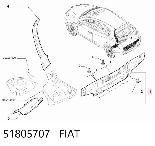 Painel traseiro da seção de bagagem 51805707 Fiat/Alfa/Lancia