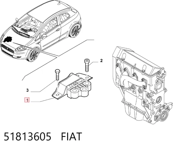 Coxim (suporte) direito de motor 51813605 Fiat/Alfa/Lancia