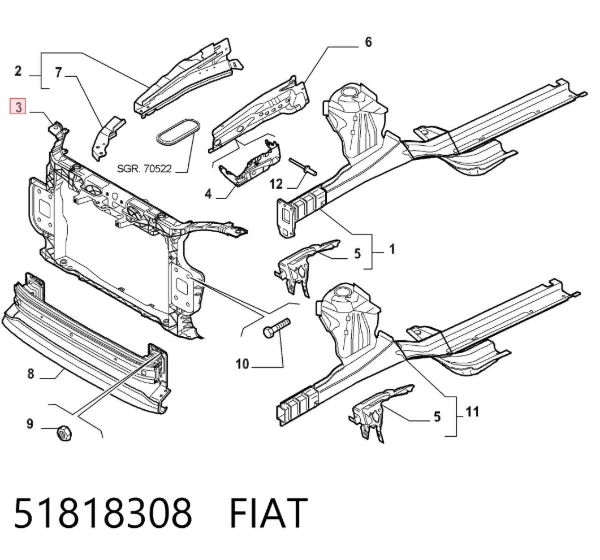 Suporte do radiador montado (painel de montagem de fixação das luzes) 51818308 Fiat/Alfa/Lancia