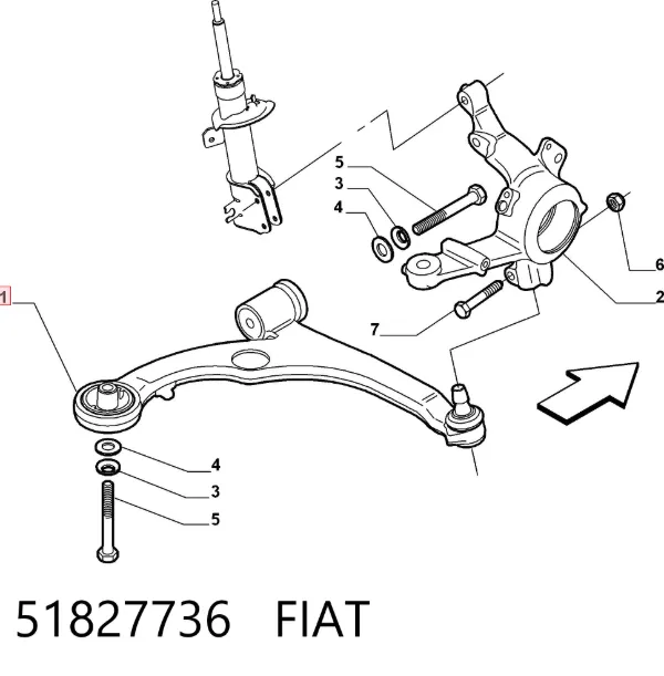 Braço oscilante inferior esquerdo de suspensão dianteira 51827736 Fiat/Alfa/Lancia