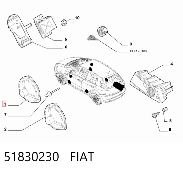 Alto-falante da porta dianteira 51830230 Fiat/Alfa/Lancia