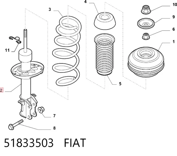 Amortecedor dianteiro esquerdo 51833503 Fiat/Alfa/Lancia