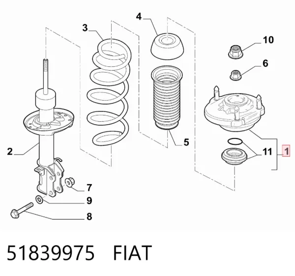 Suporte de amortecedor dianteiro esquerdo 51839975 Fiat/Alfa/Lancia