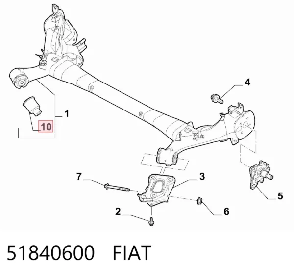 Bloco silencioso de viga traseira (de plataforma veicular) 51840600 Fiat/Alfa/Lancia